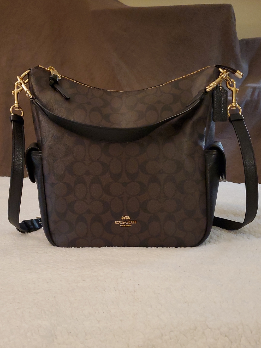 EUC - COACH Pennie Shoulder Bag in Brown Black Signature Canvas - Style: C1523